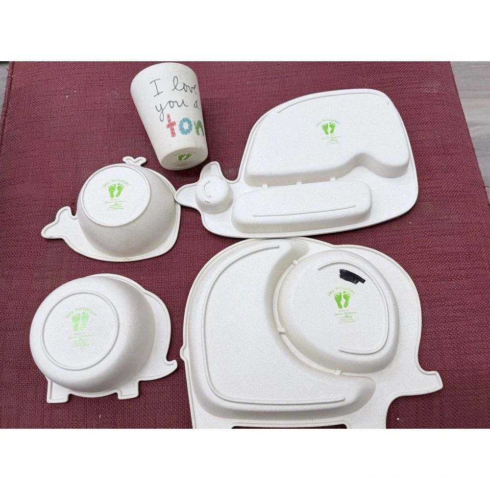 Set Of 5 Toddler Dishes By Tiny Footprints Elephants Whales